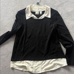 Chico's Black and Cream Button Down Shirt